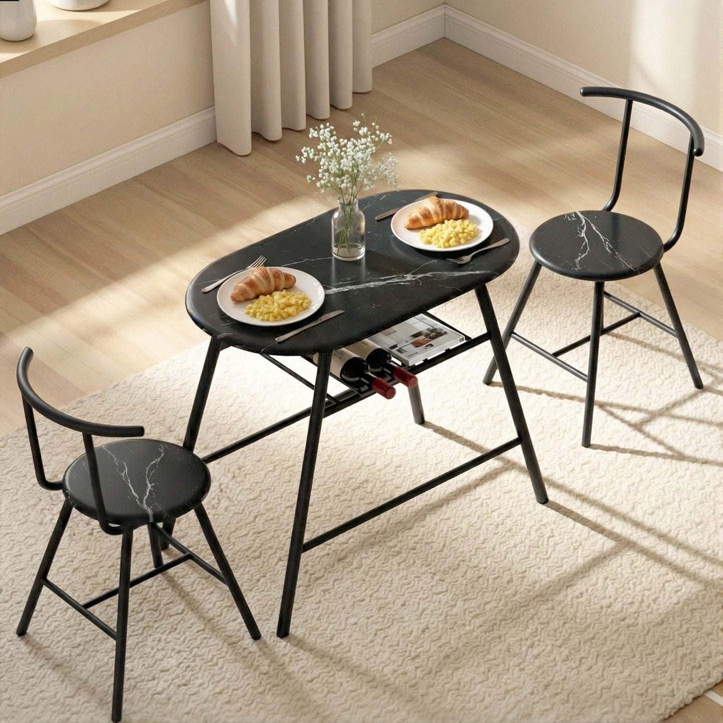 Marble Dining Set 3PC 89x50x75cm