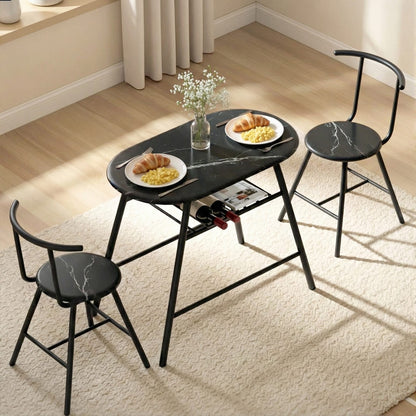 Marble Dining Set 3PC 89x50x75cm