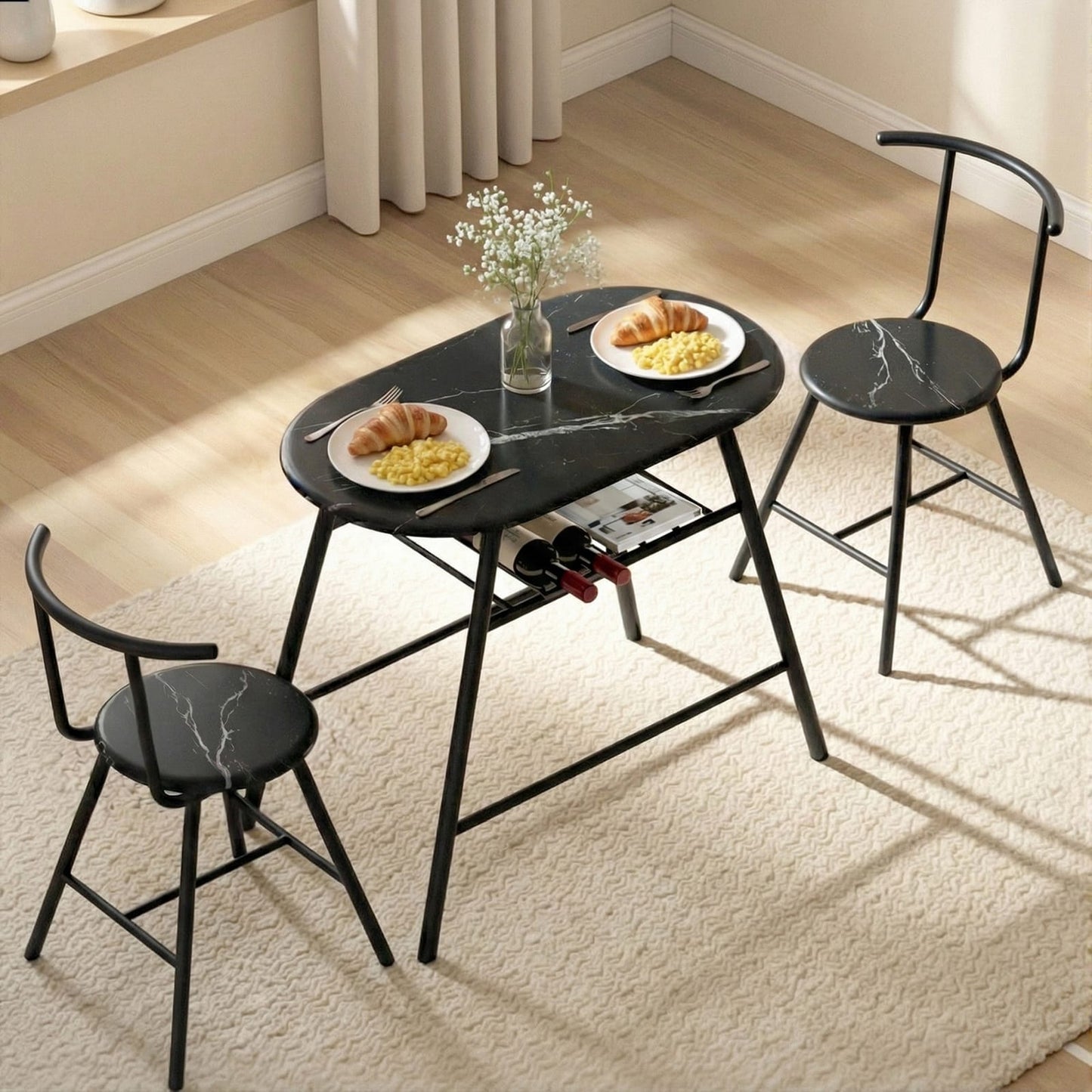 Marble Dining Set 3PC 89x50x75cm