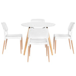 1 Dining Table and 4 Chairs Set Round White