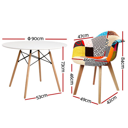 1 Dining Table and 2 Chairs Set DSW 90cm