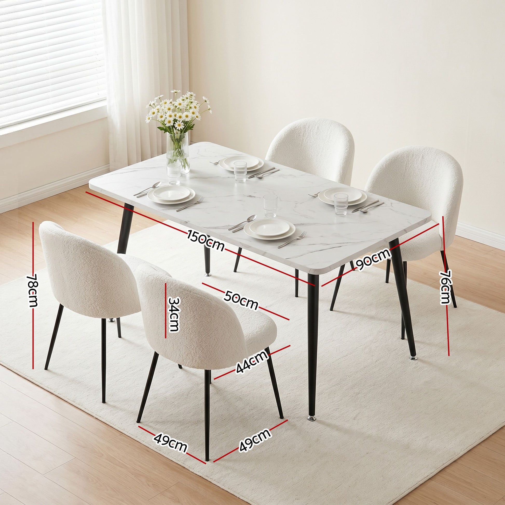 5-Piece Marble Dining Table Chair Set | HomeAndLiving