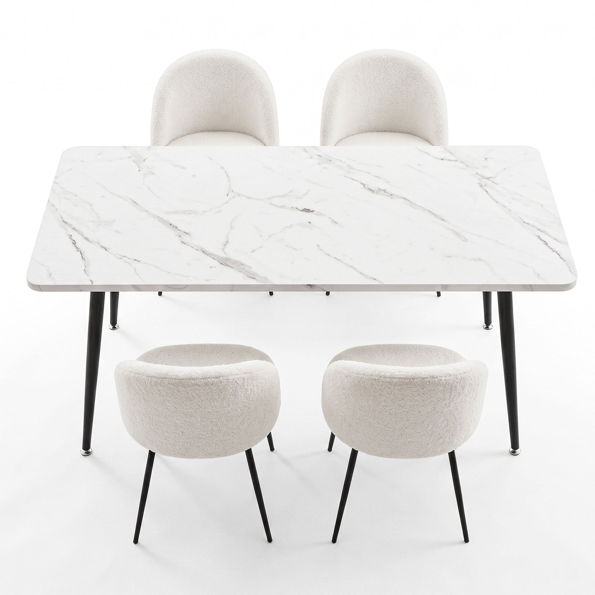 5-Piece Marble Dining Table Chair Set | HomeAndLiving - 3