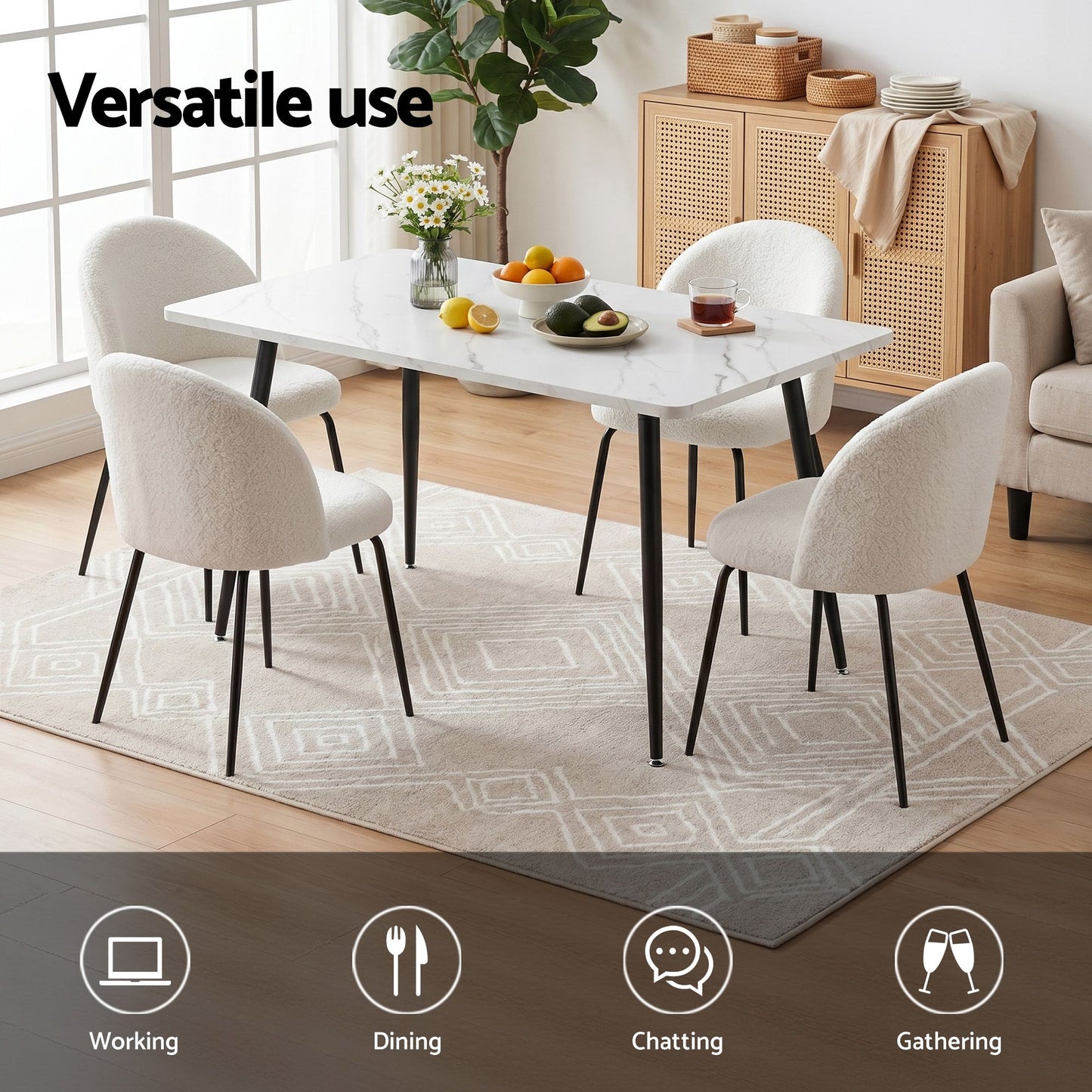 5-Piece Marble Dining Table Chair Set | HomeAndLiving - 4