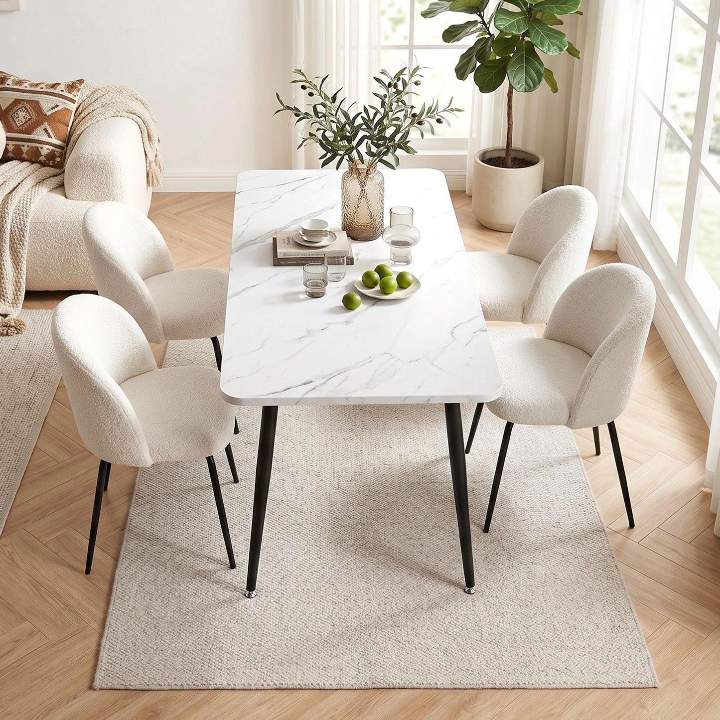 5-Piece Marble Dining Table Chair Set | HomeAndLiving - 7