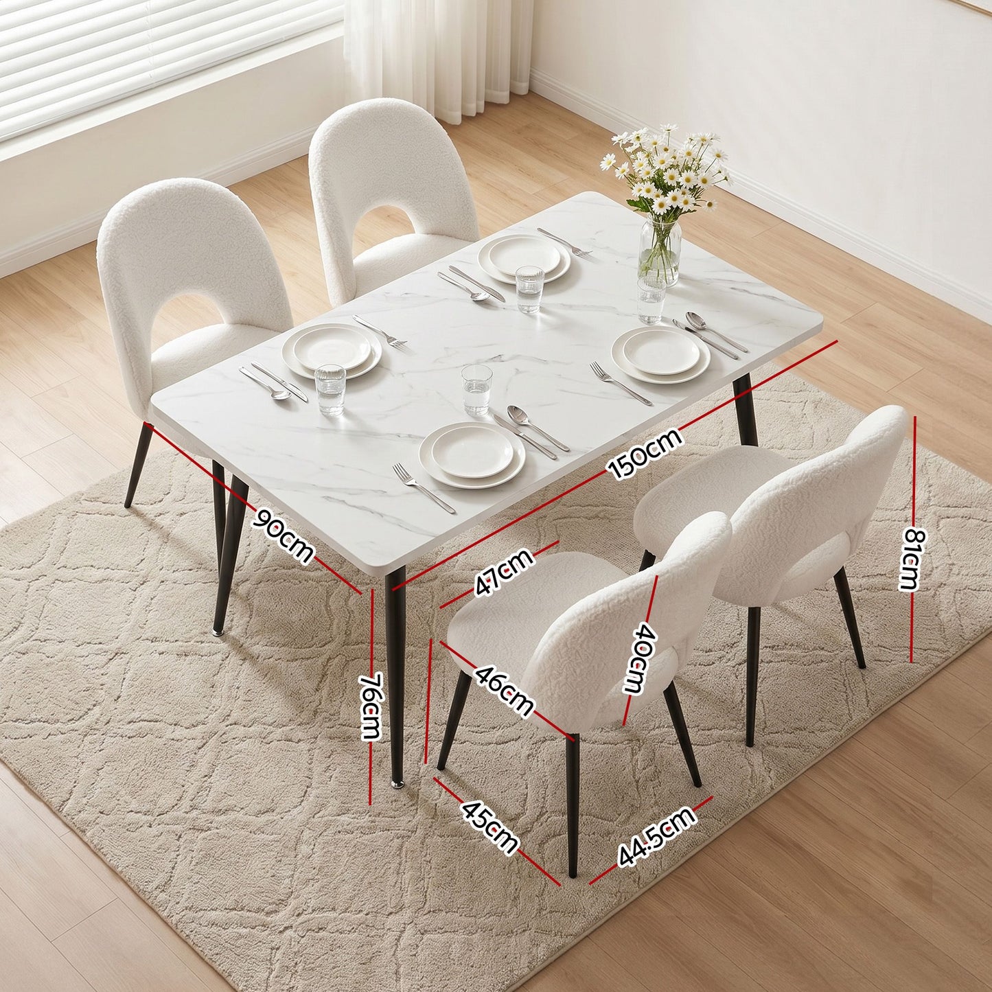 5 Piece Marble Dining Table Chair Set | HomeAndLiving - 3