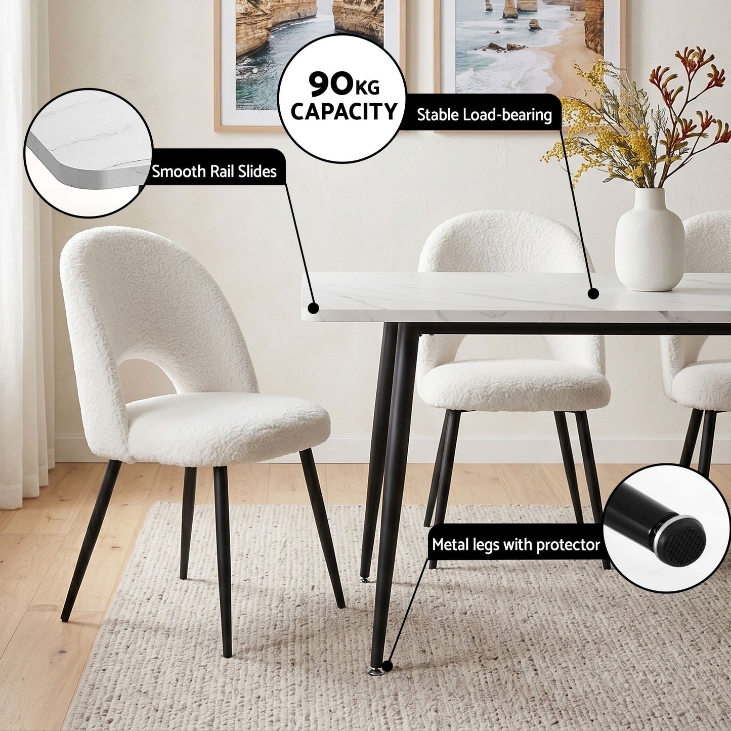 5 Piece Marble Dining Table Chair Set | HomeAndLiving - 7