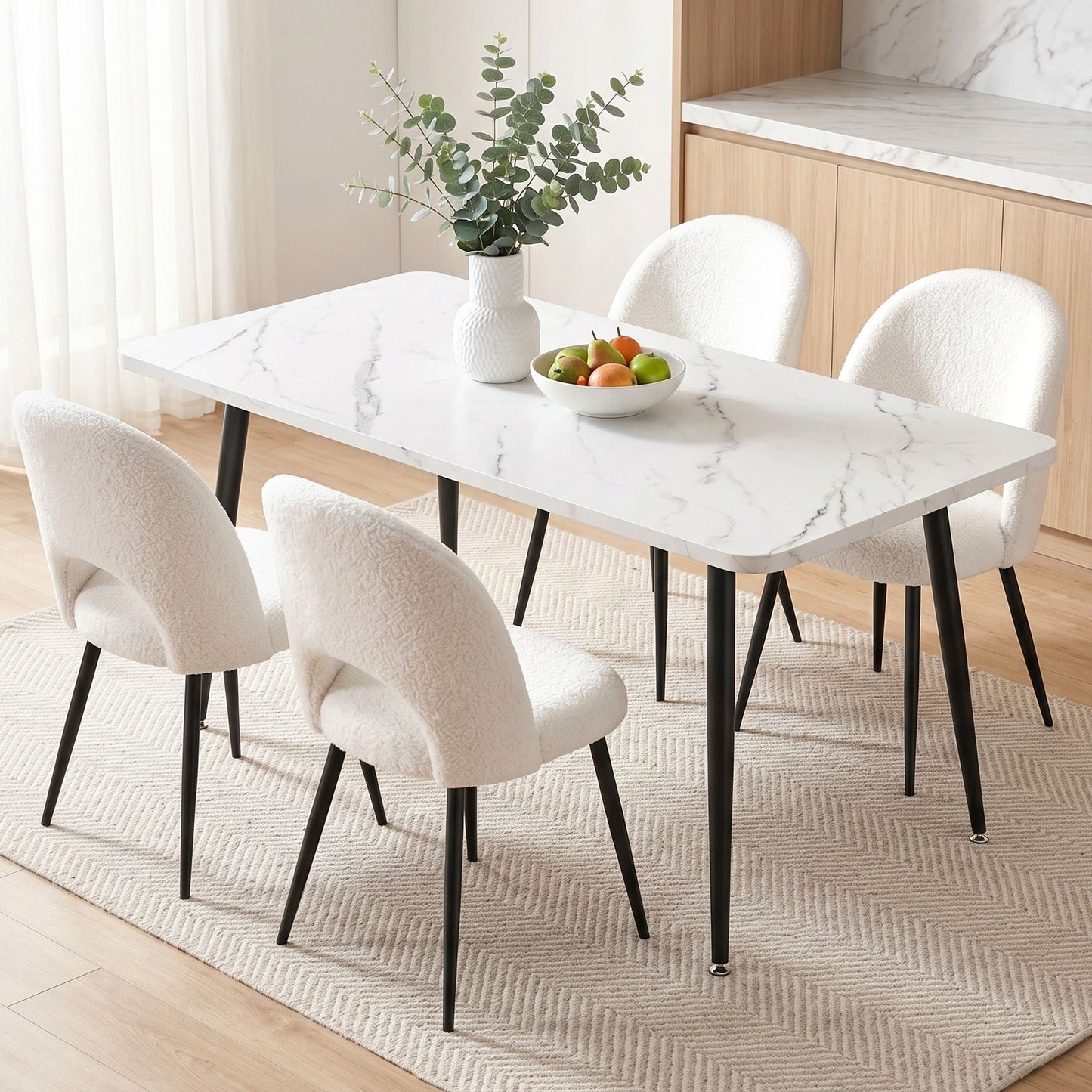 5 Piece Marble Dining Table Chair Set | HomeAndLiving