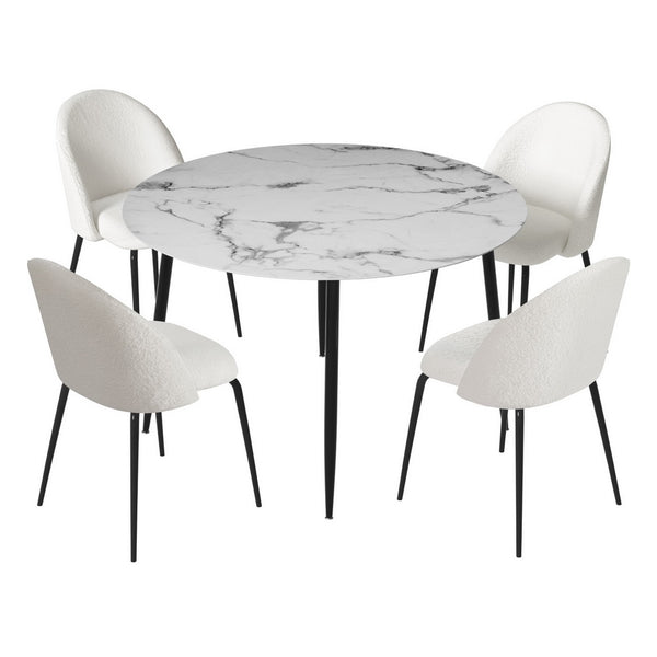  1 Dining Table and 4 Chairs Set Marble White