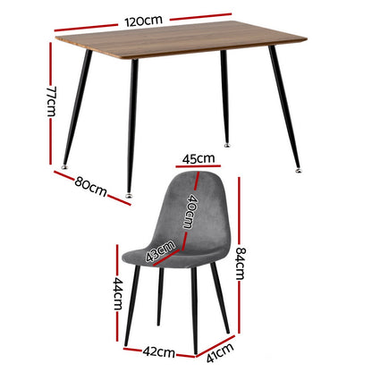 1 Dining Table and 4 Chairs Set Grey Metal