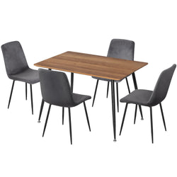 1 Dining Table and 4 Chairs Set Grey Velvet