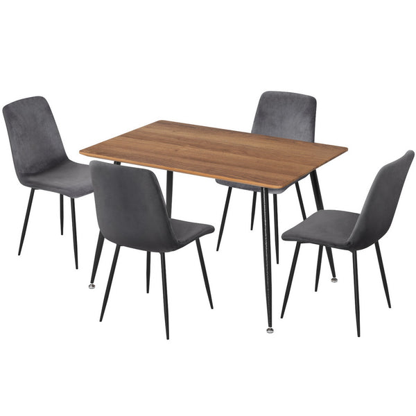  1 Dining Table and 4 Chairs Set Grey Velvet