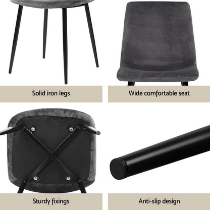 1 Dining Table and 4 Chairs Set Grey Velvet