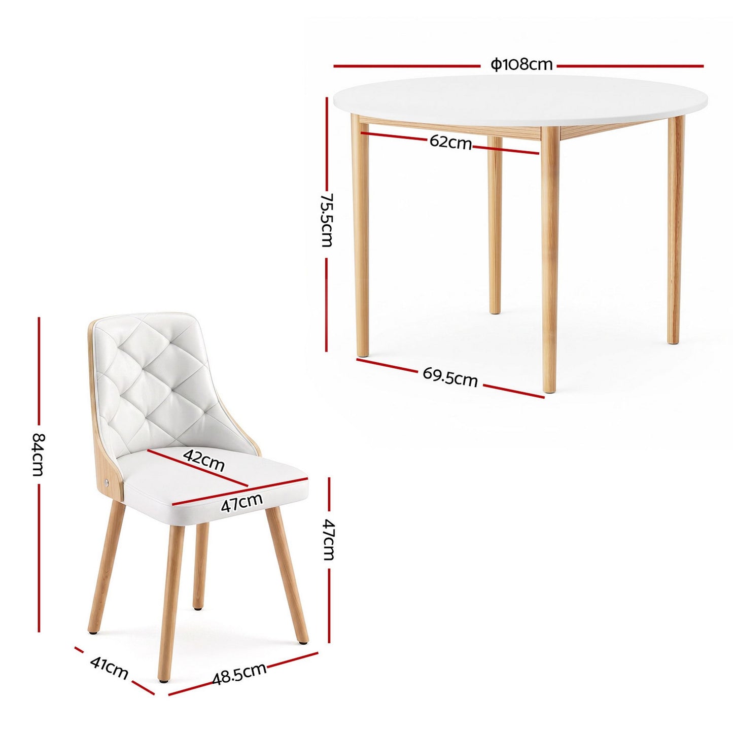 Round Dining Table Chairs Set 5PCS White | HomeAndLiving - 10