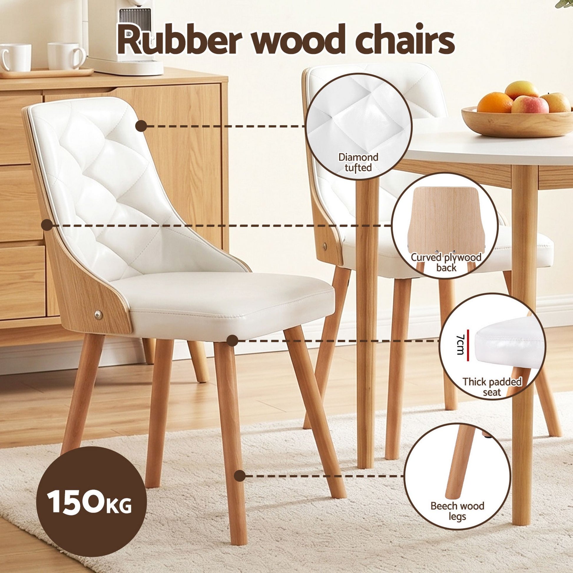Round Dining Table Chairs Set 5PCS White | HomeAndLiving - 8