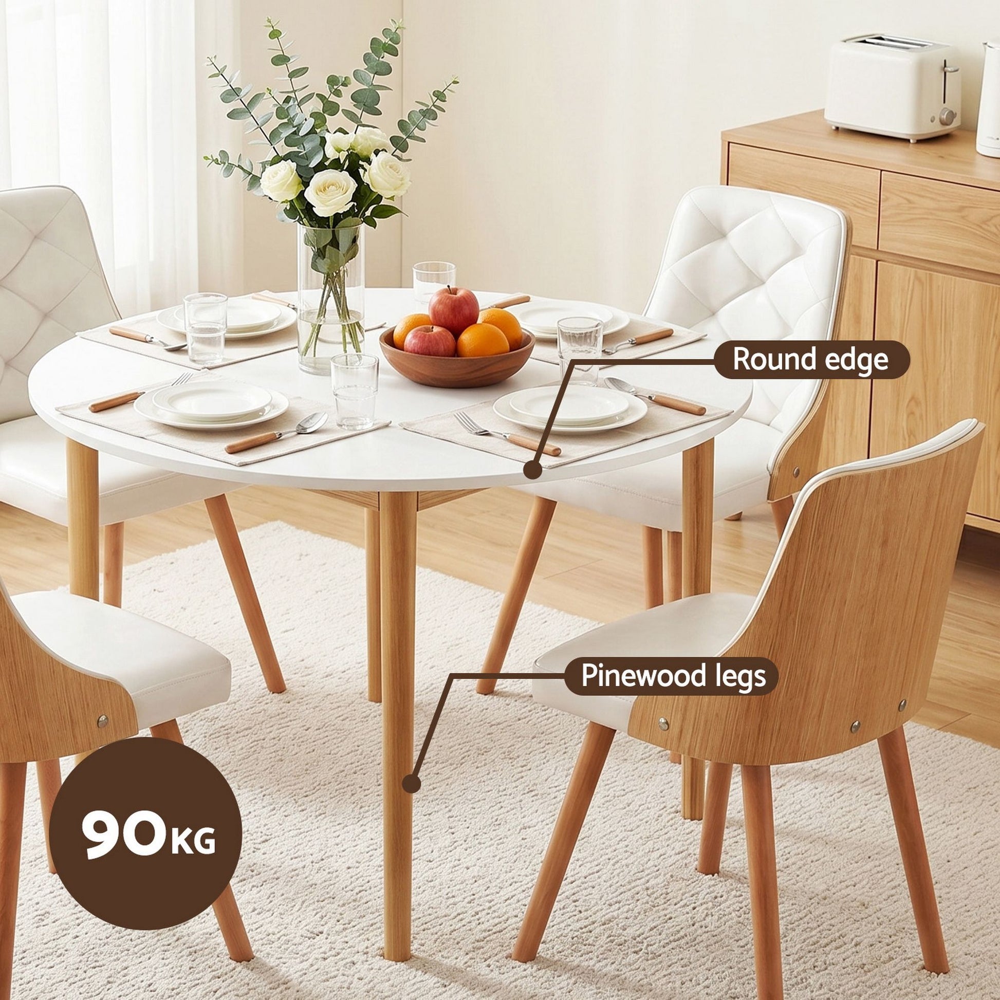 Round Dining Table Chairs Set 5PCS White | HomeAndLiving - 2