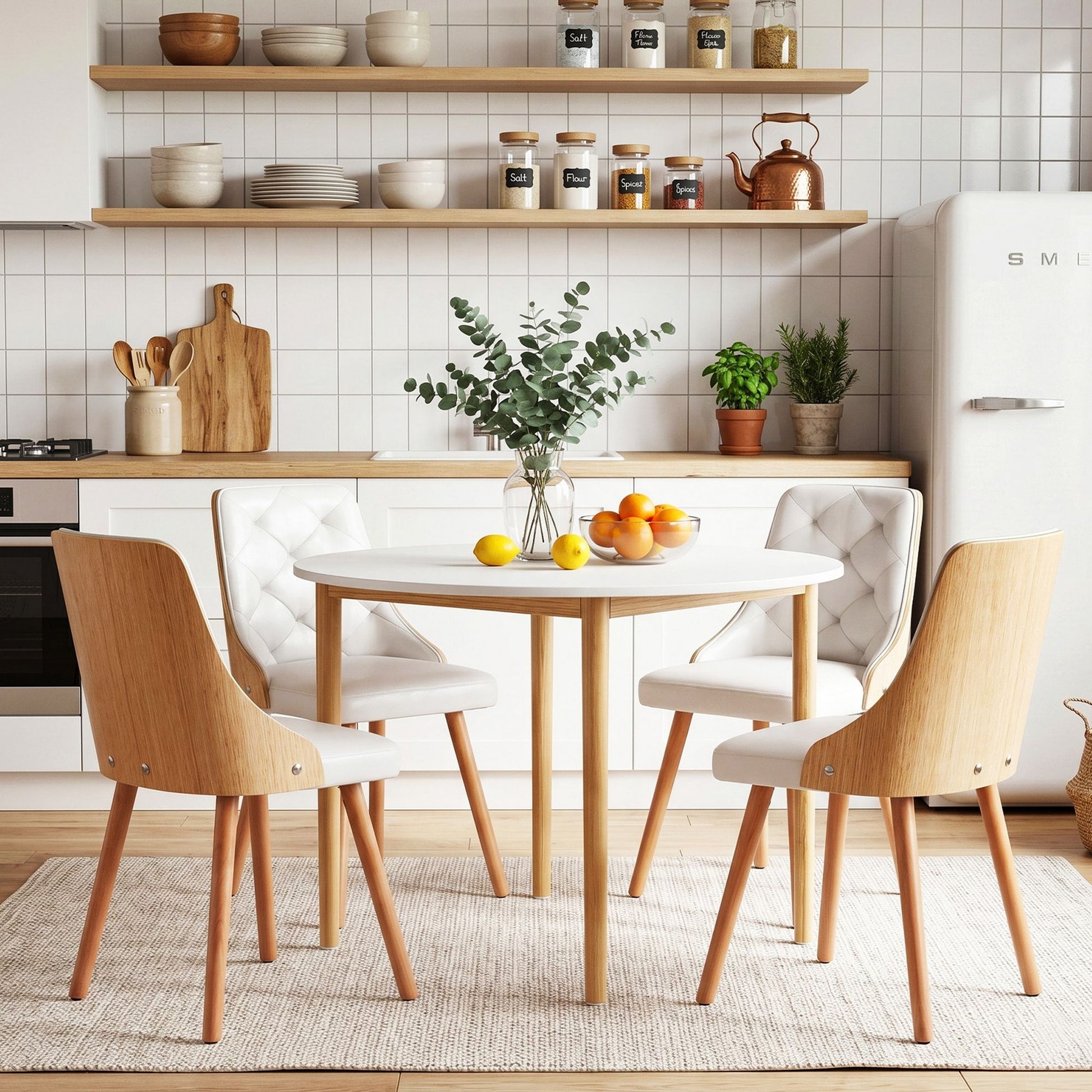 Round Dining Table Chairs Set 5PCS White | HomeAndLiving
