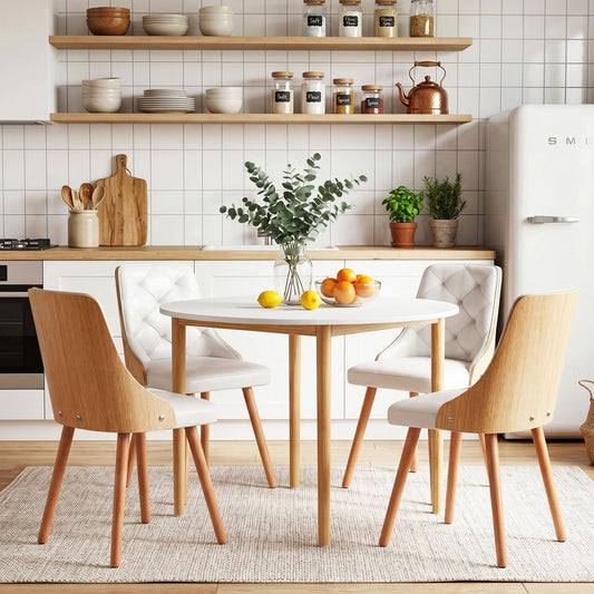 Round Dining Table Chairs Set 5PCS White | HomeAndLiving