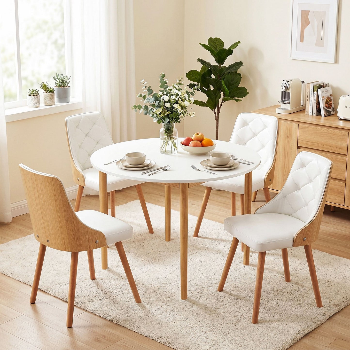 Round Dining Table Chairs Set 5PCS White | HomeAndLiving - 7