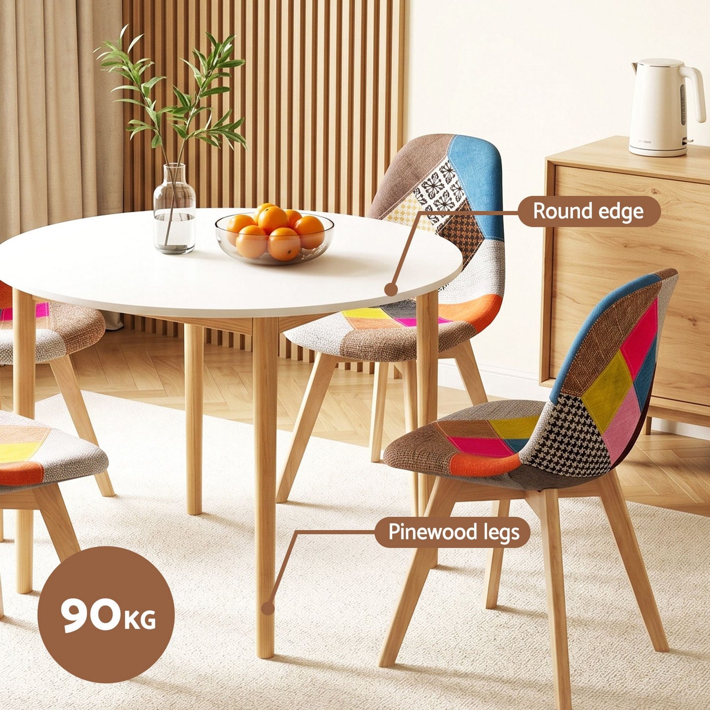 Round Dining Table 4 Chairs Set White | HomeAndLiving - 5