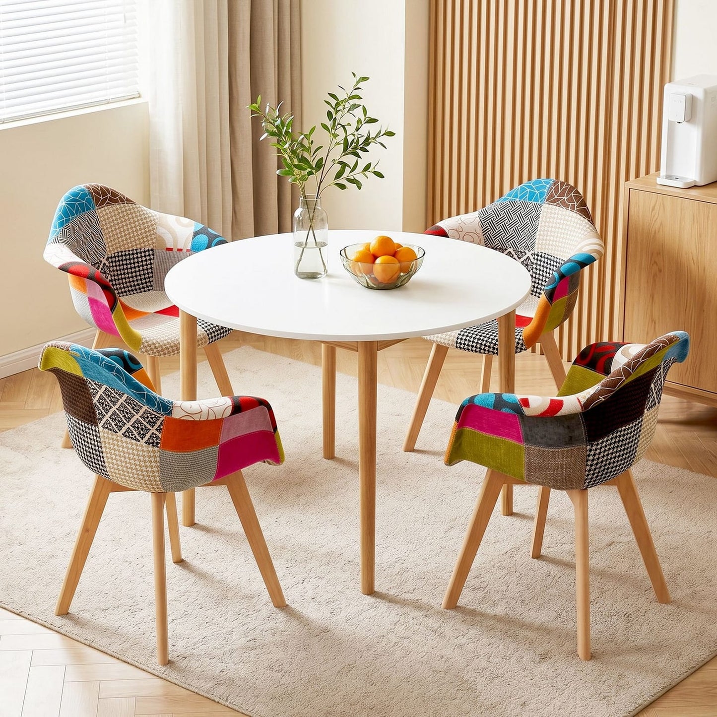 Dining Table Set White Round 49x42x84cm