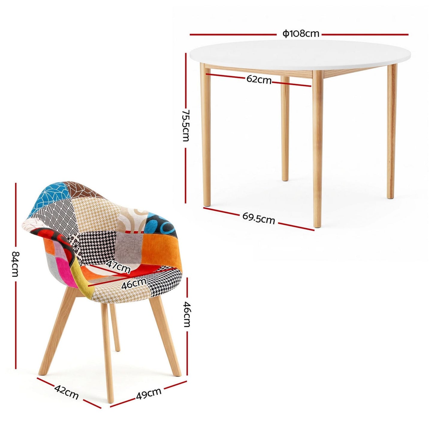 Dining Table Set White Round 49x42x84cm
