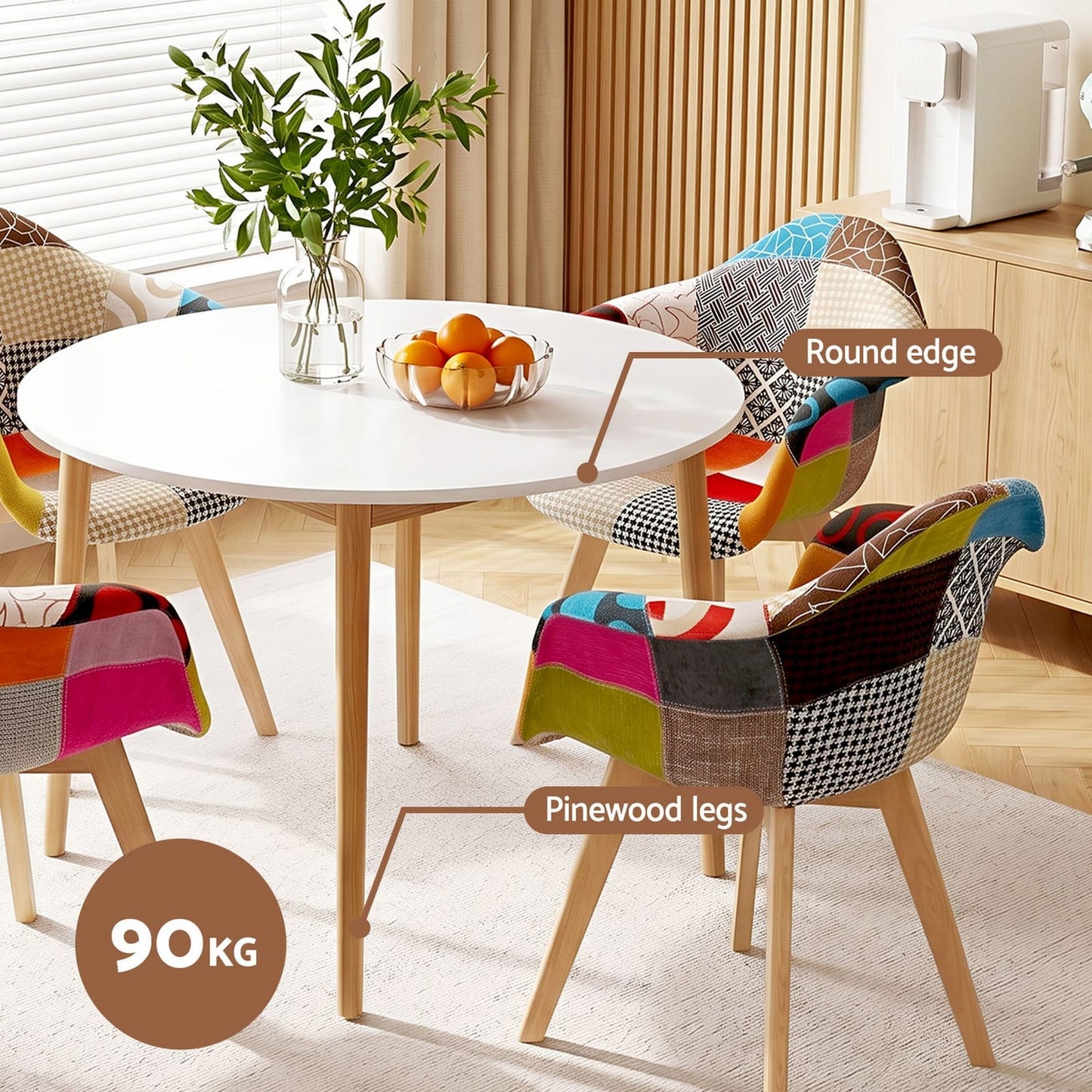 Dining Table Set White Round 49x42x84cm