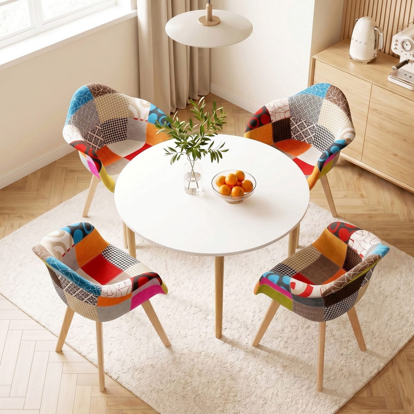 Dining Table Set White Round 49x42x84cm