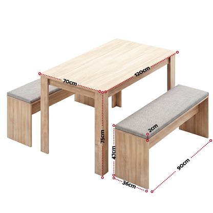 3 Piece Dining Set 120cm Oak Table Chairs | HomeAndLiving - 3