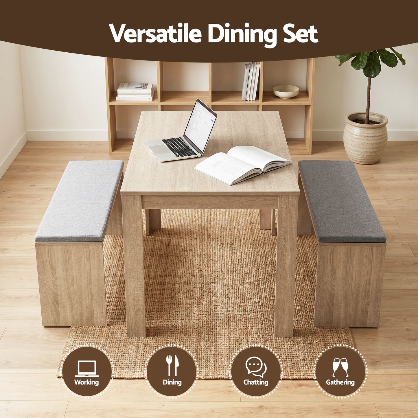 3 Piece Dining Set 120cm Oak Table Chairs | HomeAndLiving - 5