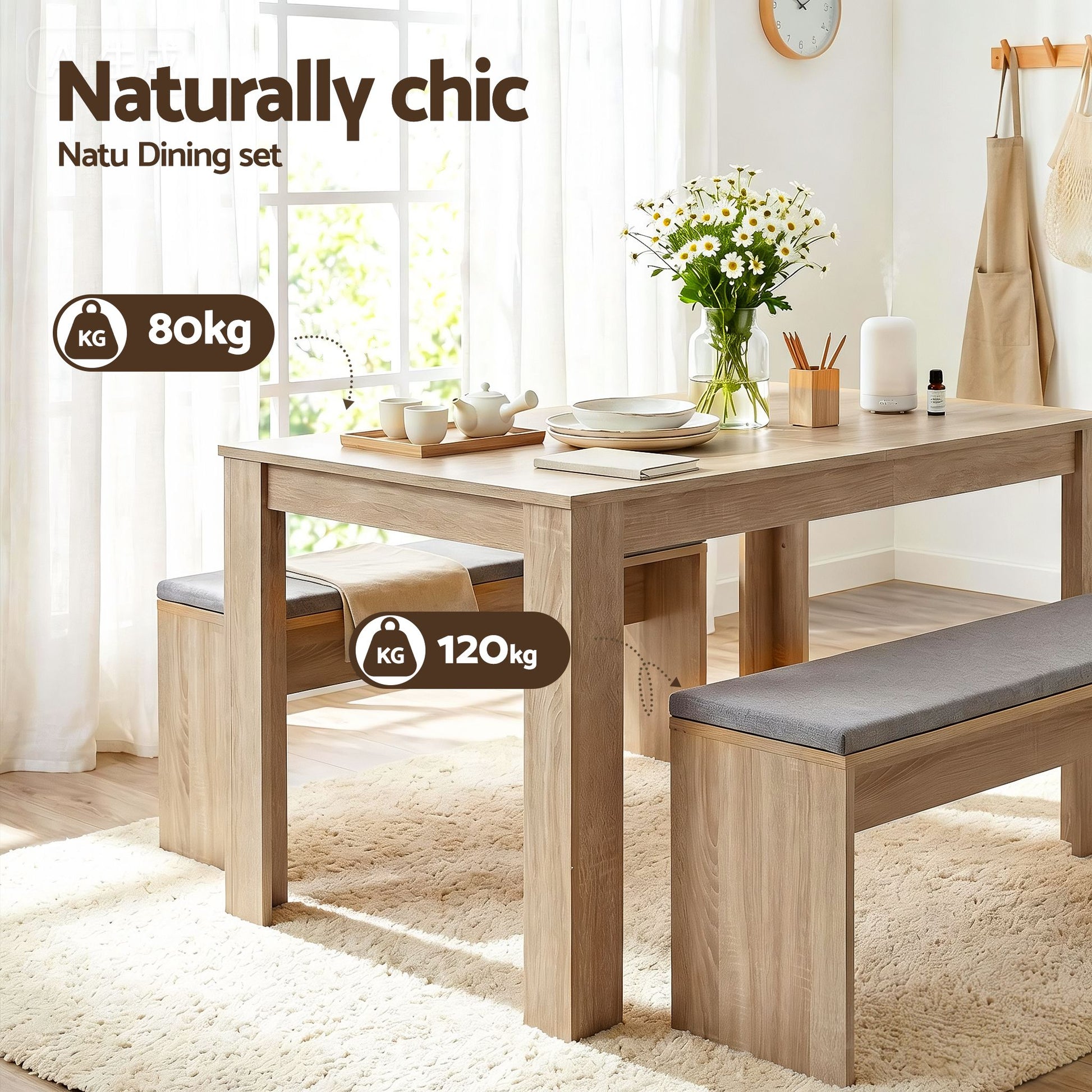 3 Piece Dining Set 120cm Oak Table Chairs | HomeAndLiving - 8