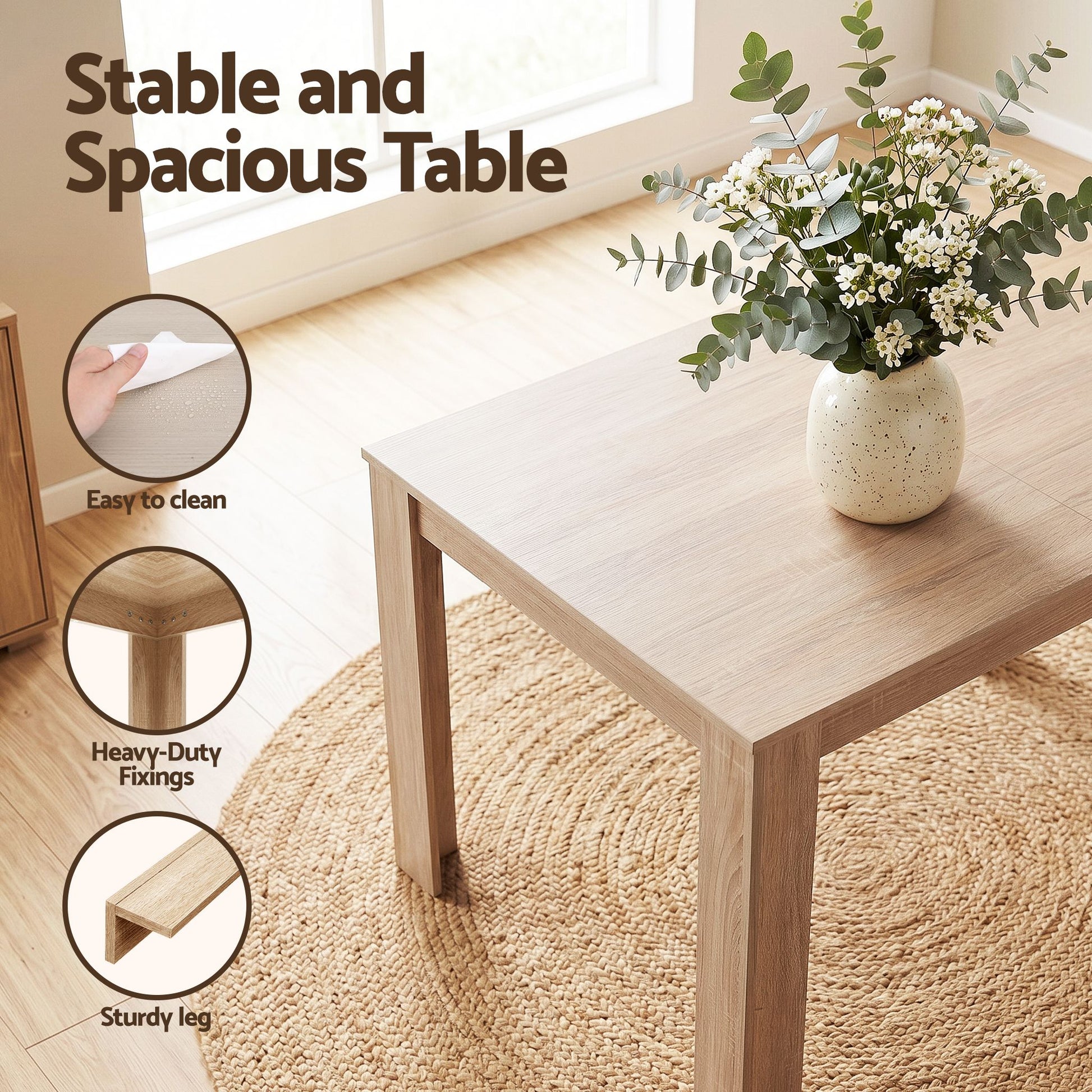3 Piece Dining Set 120cm Oak Table Chairs | HomeAndLiving - 9