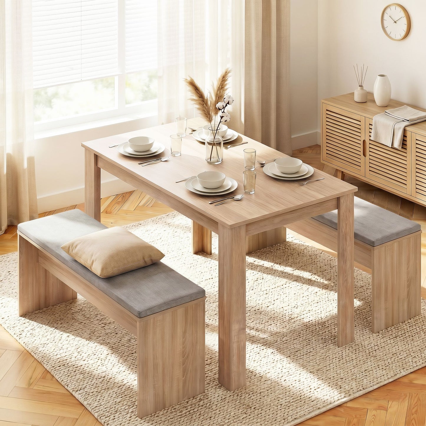 3 Piece Dining Set 120cm Oak Table Chairs | HomeAndLiving
