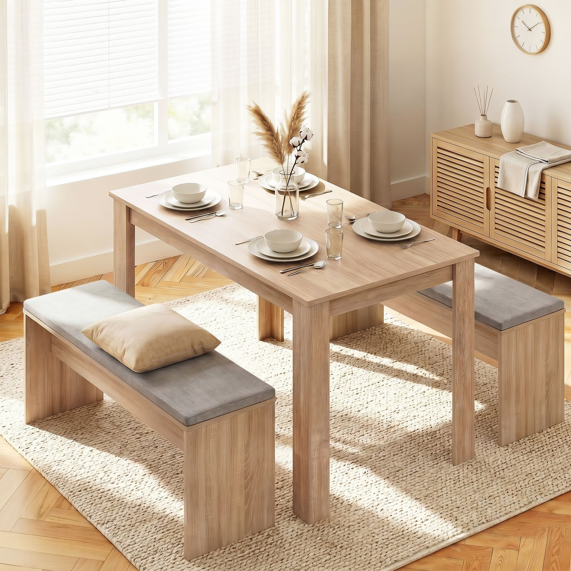 3 Piece Dining Set 120cm Oak Table Chairs | HomeAndLiving