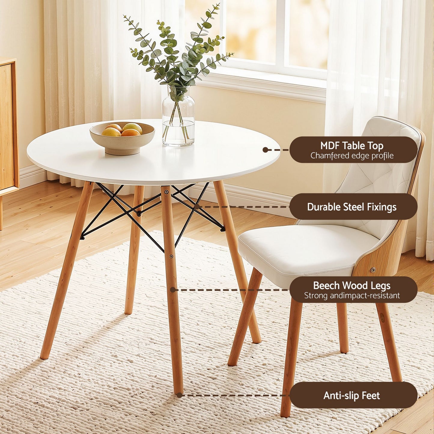 Round Dining Set 90cm 2 Seater White | HomeAndLiving - 5