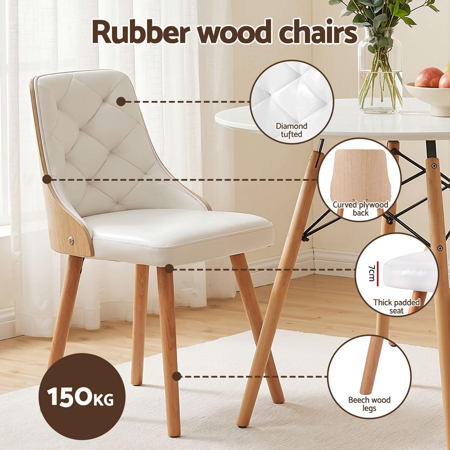 Round Dining Set 90cm 2 Seater White | HomeAndLiving - 8