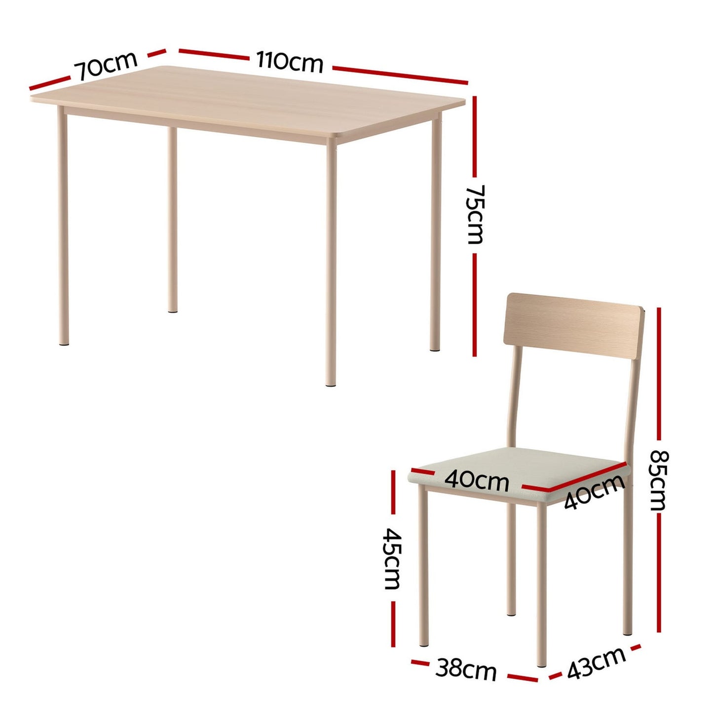 Compact Dining Set Natural 110x70x75cm