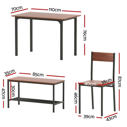 Dining Set With Storage Bench 110x70x76cm