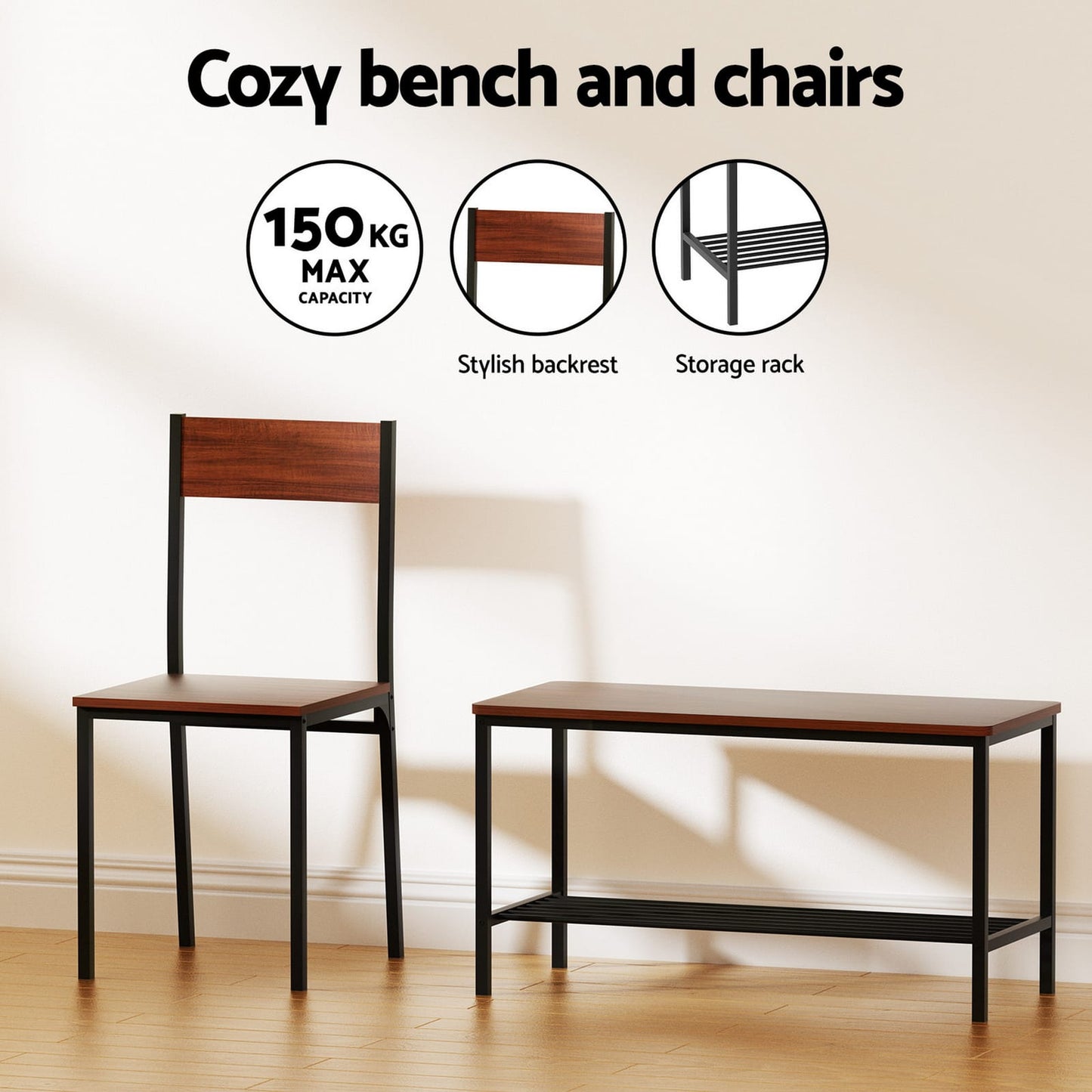 Dining Set With Storage Bench 110x70x76cm