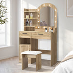 Dressing Table Stool Set Arch Mirror 12 LED Bulbs Natural