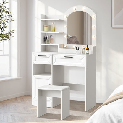 Dressing Table Stool Set Arch Mirror 12 LED | HomeAndLiving