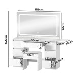 Dressing Table Stool Set with LED Makeup Mirror 7 Drawers