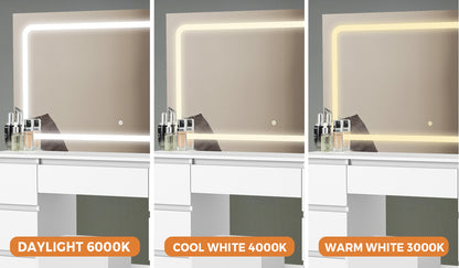 Dressing Table Stool Set with LED Makeup Mirror 7 Drawers