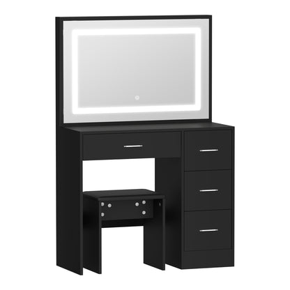 Dressing Table Stool Set Large Mirror LED Light Black