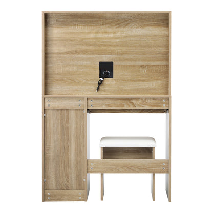 Dressing Table Stool Set Large Mirror LED Light Black