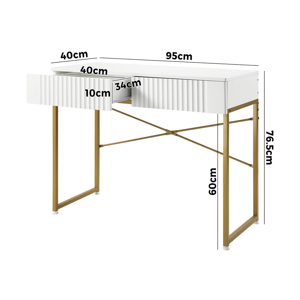 Dressing Table Makeup Desk 2 Drawers White and Gold