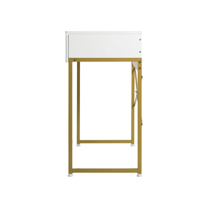 Dressing Table Makeup Desk 2 Drawers White and Gold