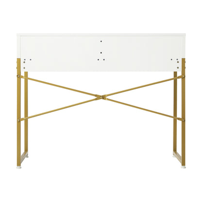 Dressing Table Makeup Desk 2 Drawers White and Gold