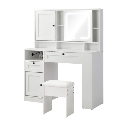 Dressing Table Stool Set LED Mirror Makeup Desk Charging