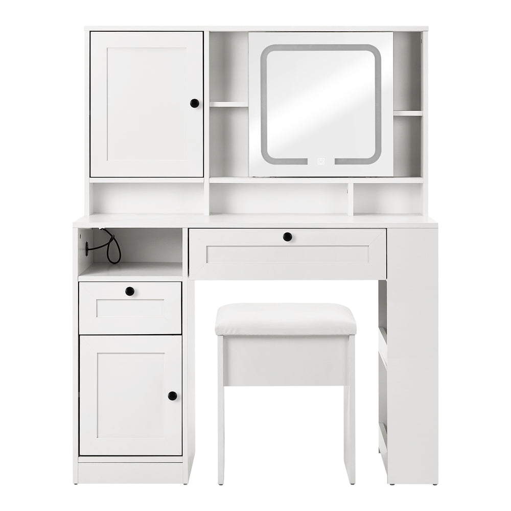 Dressing Table Stool Set LED Mirror Makeup Desk Charging